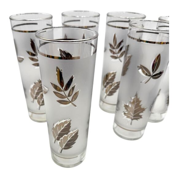 Libbey Silver Leaf 7” Tom Collins Glasses Tumbler Set of 6 Frosted Vintage 1960s - Picture 5 of 8
